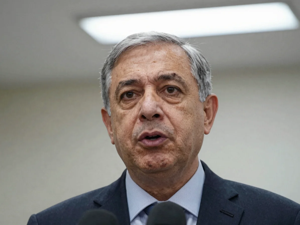Candid close-up of a political figure speaking at a press confere